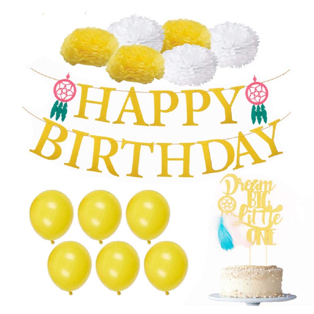 未使用　イエロー　ケーキ 飾り ガーランド 誕生日 HAPPY BIRTHDAY イエロー］HAPPY BIRTHDAY バースデーガーランド フラワー